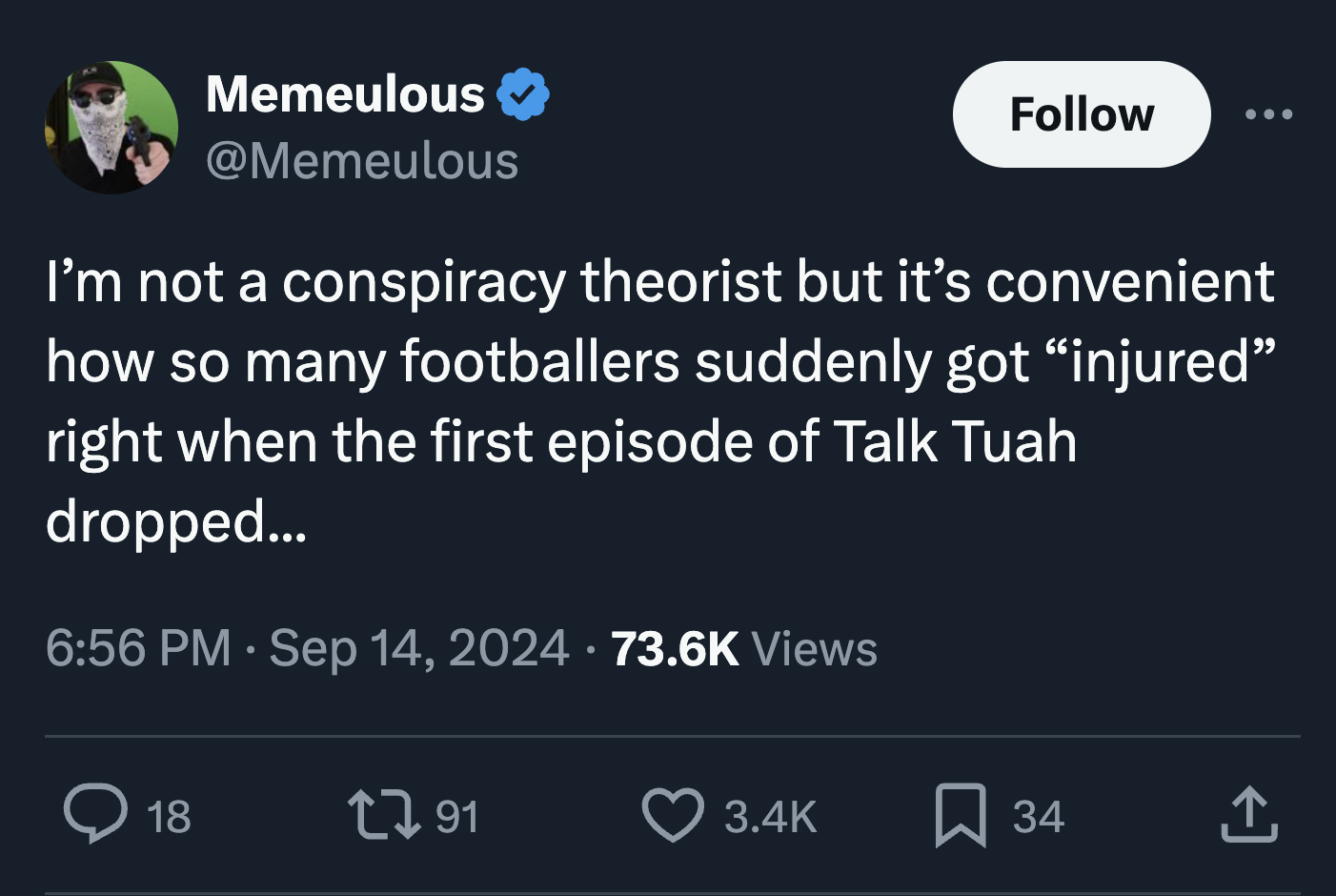 screenshot - Memeulous I'm not a conspiracy theorist but it's convenient how so many footballers suddenly got "injured" right when the first episode of Talk Tuah dropped... Views 18 17 91 34